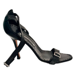 Manolo Blahnik Black Leather Stilettos, 4.5" Heel,  Euro 40